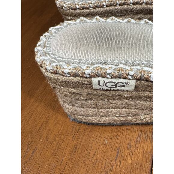 Ugg Palma Ivory Espadrille Wedge Mules Womens 8 SN 1653 Sandals Clogs Shearling - Picture 2 of 10